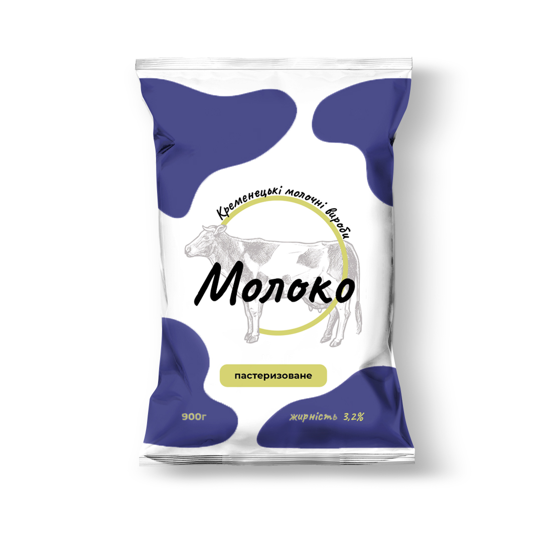 Молоко коровяче, КРЕМЕНЕЦЬКІ МОЛОЧНІ ВИРОБИ, пастеризоване, 3,2%, 900г